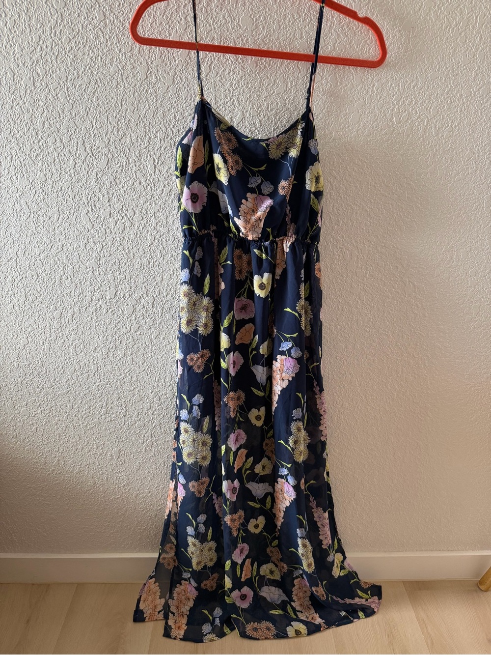 Forever 21 Navy Floral Maxi Dress with Spaghetti Straps